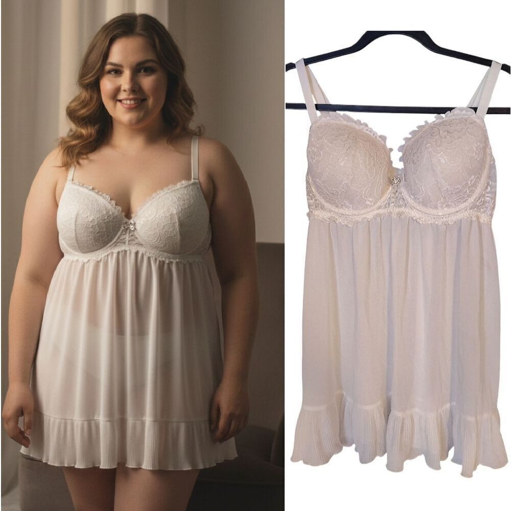 VTG 90s Elegant White Lace Babydoll Lingerie Plus 1X Bridal Coquette